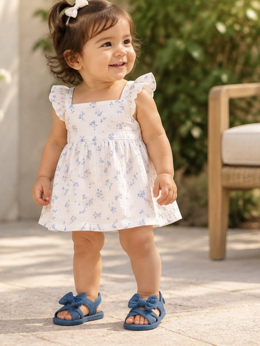 Lucky Brand Baby Girl Blue Bow Crib Sandals
